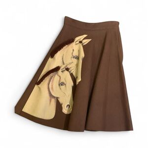 Vintage Skirt Double Horse Head Couture Felted Wool-1940s skirt